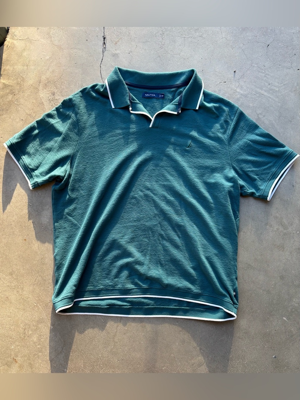 Nautica Men’s 2XLT Tall Teal Polo Shirt White Trim Embroidered Sail Logo Cotton